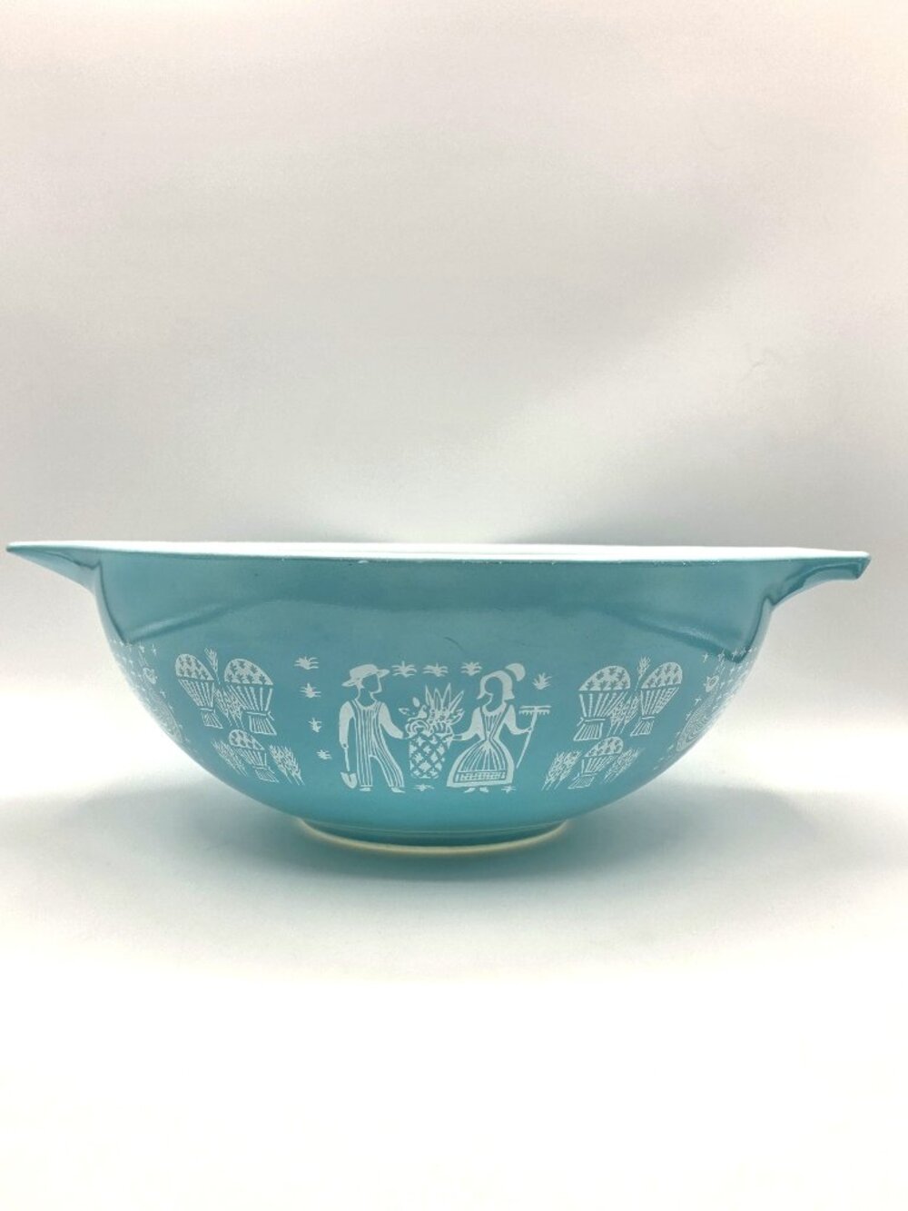 Vintage Pyrex 4Qt Mixing Bowl #444 Turquoise Blue Cinderella Amish Butterprint